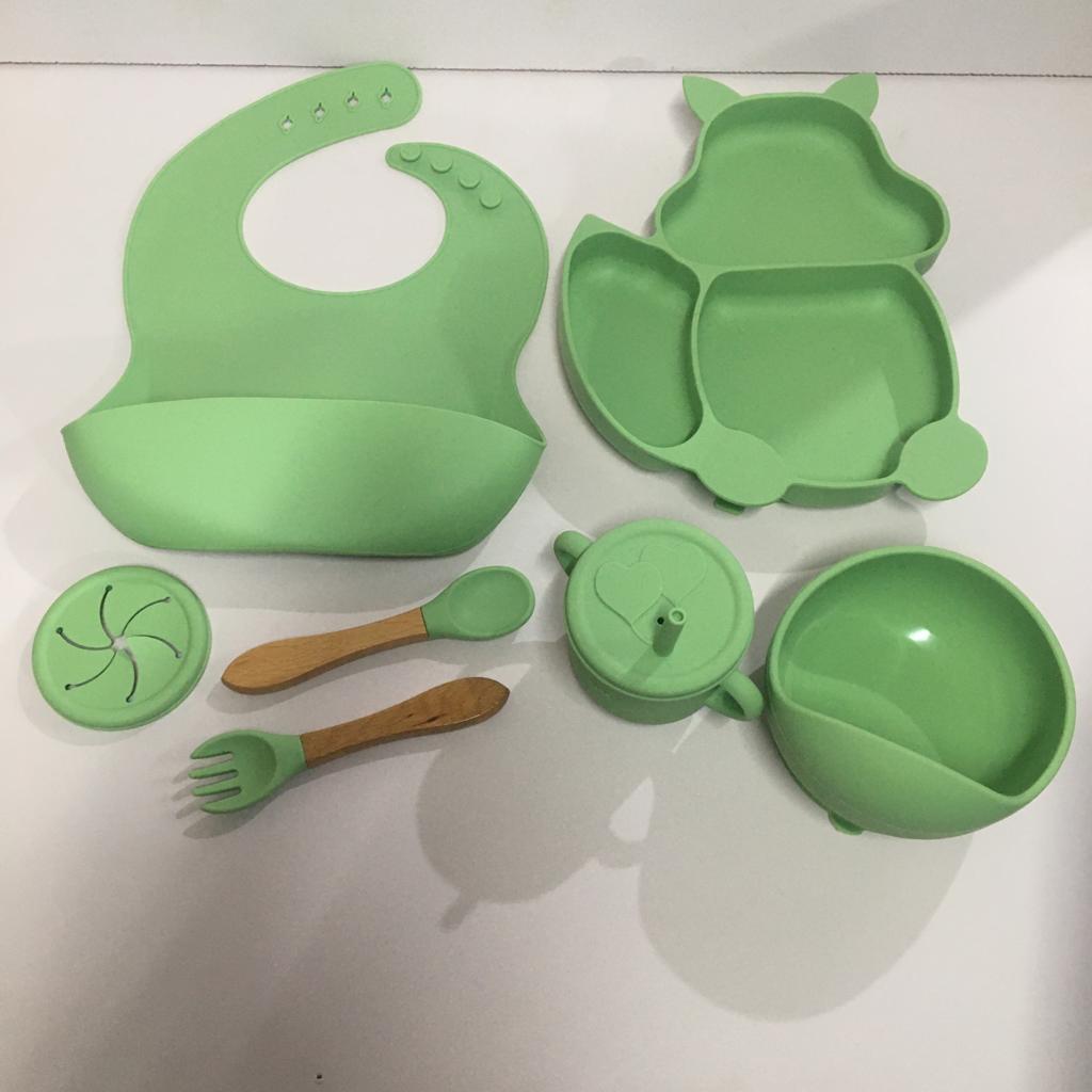 Cat Design Eco-Friendly Baby Silicone Bibs Dinner Plate/Feeding Set By CN