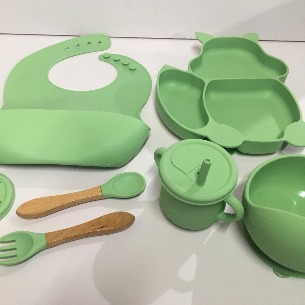 Cat Design Eco-Friendly Baby Silicone Bibs Dinner Plate/Feeding Set By CN