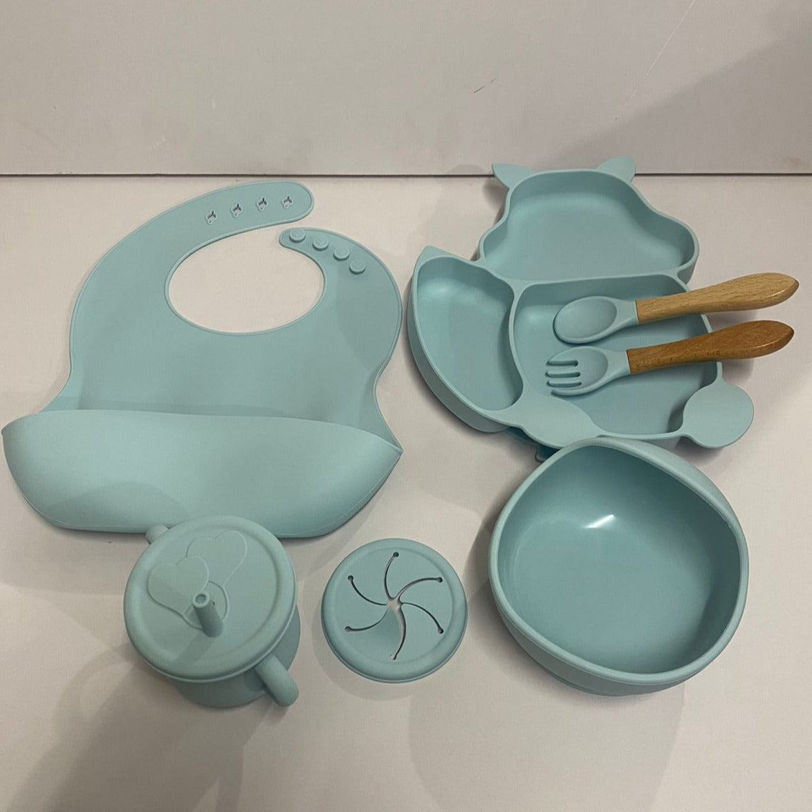 Cat Design Eco-Friendly Baby Silicone Bibs Dinner Plate/Feeding Set By CN