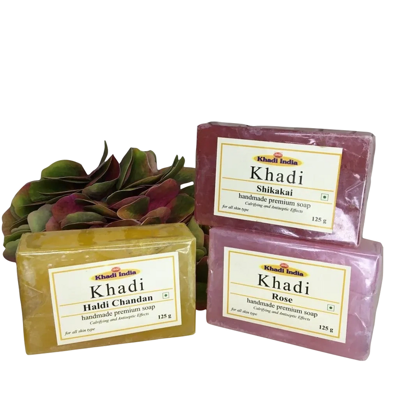 Khadi India ( Pack Of 3 & 10 ) Ever glow Herbal Rose/Haldi Chandan/Shikakai Soap