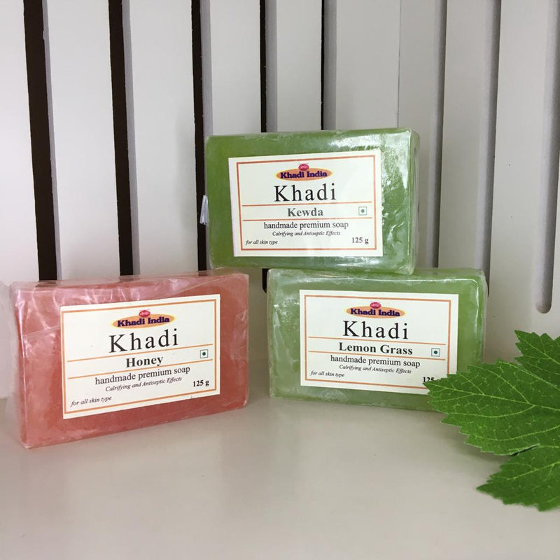 Khadi India ( Pack Of 3 ) Ayurvedic Herbal Kewda/Honey/Lemongrass Soap