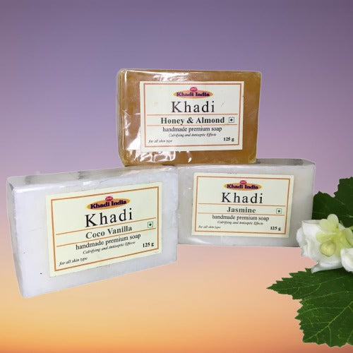 Khadi India ( Pack Of 3 ) Premium Honey Almond/Jasmine/Coco Vanilla Soap