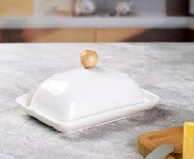 Household Butter Container with Lid Ceramic Cheese Case Dessert Plate