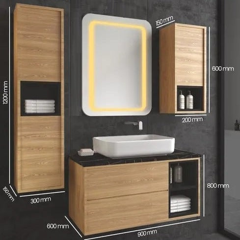 Class Wall Hanging Washbasin Vanity & Cabinet ( Set Of 3 ) By TGF