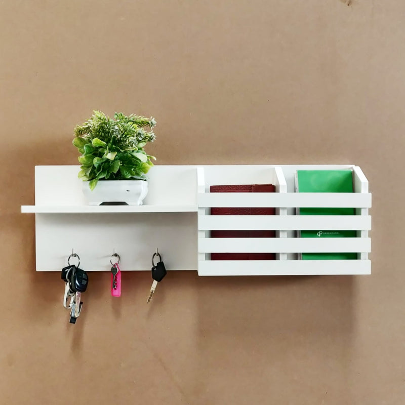 White Utility Shelf In PVC with Pocket and Hanging Hooks By Miza