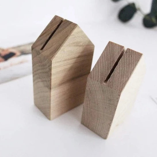 Wood Photo Stands/Place Card Holder/Little Wood House Desk Accessory Set Of 2 By Miza