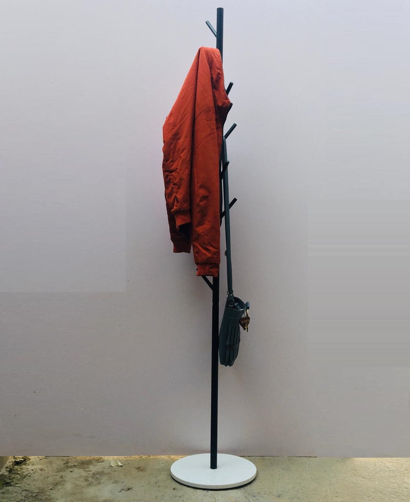 Nordic Style Tree Shaped Coat Stand With Wooden Base With 8 Hangers