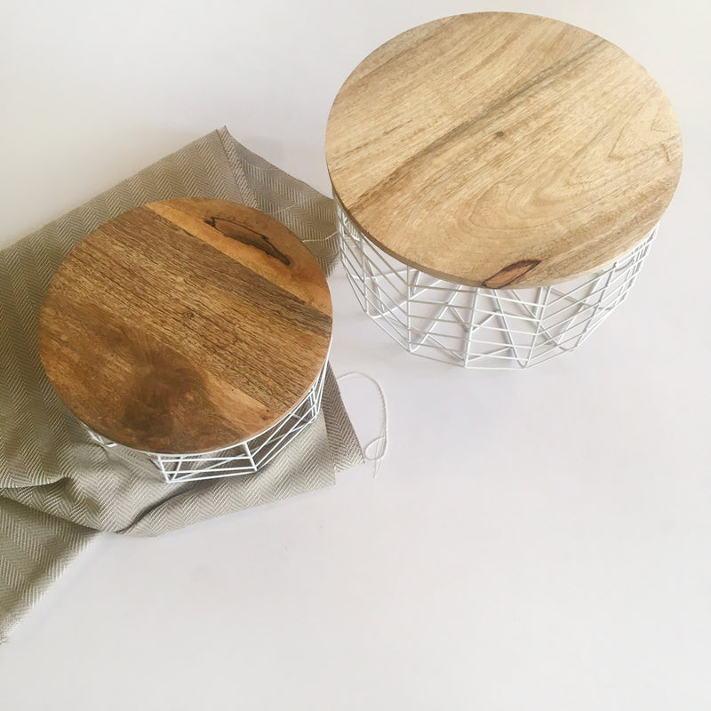 Metal Wire Fruit/Veggie/Multipurpose Basket With Wooden Lid By Fita