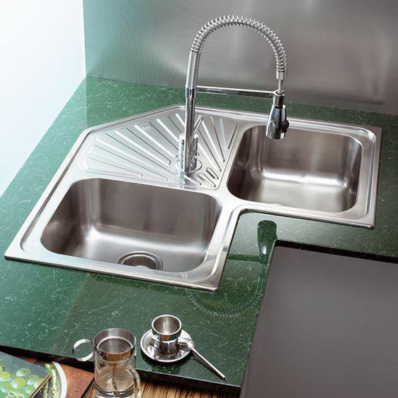 Nirali Wonder Corner Kitchen Sink in Stainless Steel 304 Grade + PVC Plumbing Connector - peelOrange.com