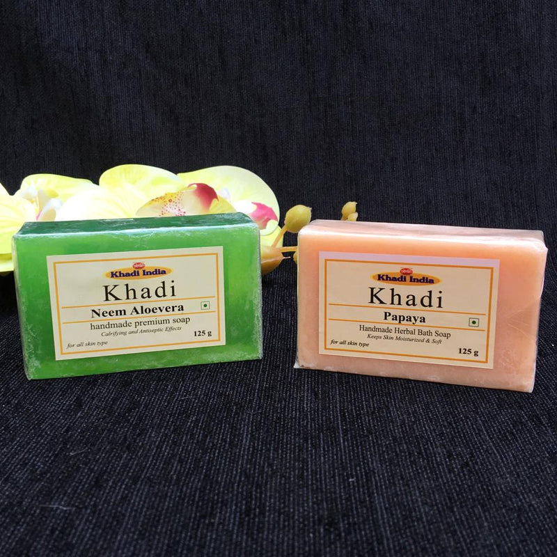 Khadi India ( Pack Of 3 ) Premium Herbal Red Wine/Neem Aloe Vera/Papaya Soap