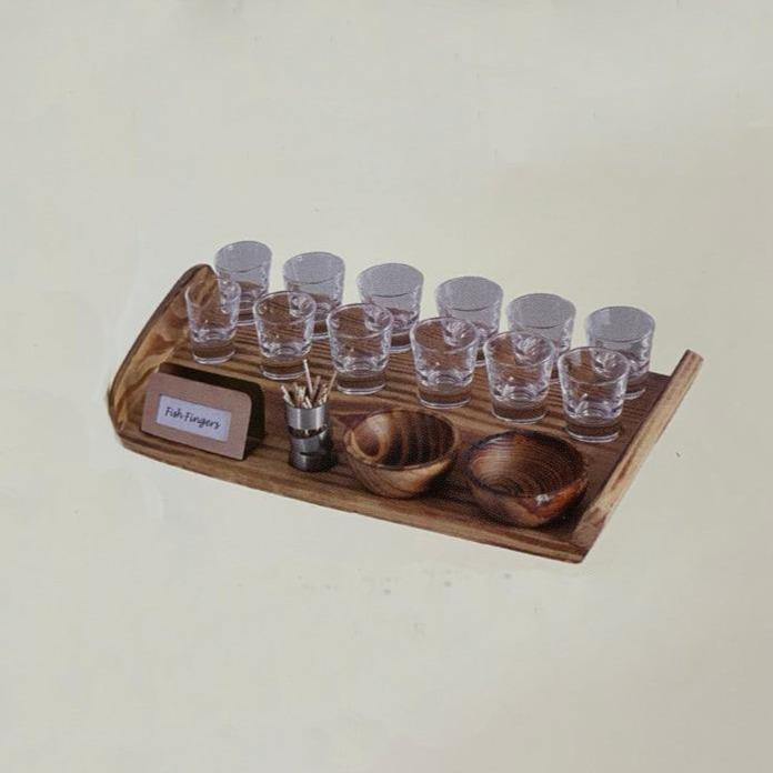 Handcrafted Pine Wood Snacks Set with Shot Glasses MK - peelOrange.com