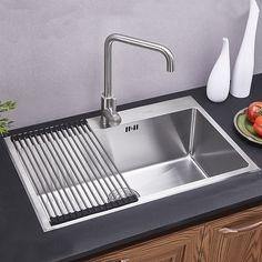 Nirali Rolling Mat For Kitchen Sink in Stainless Steel 304 Grade Silicone Support - peelOrange.com