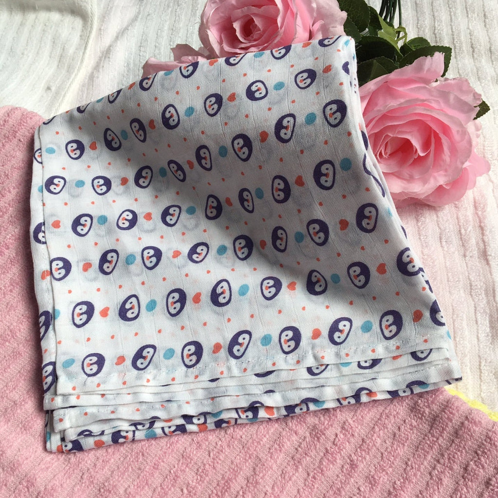 Penguin Random Printed Muslin Baby Swaddle Blanket By MM - 1 Pc
