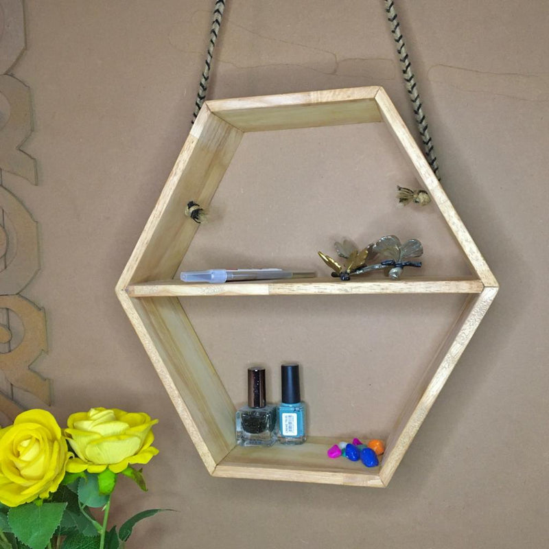 Geometric/Hexagonal Handmade Shelf ( With Complementary Coaster ) By Miza