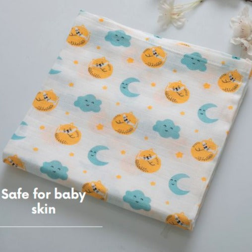 Moon Cat Random Printed Muslin Swaddle Blanket For Baby By MM - 1 Pc