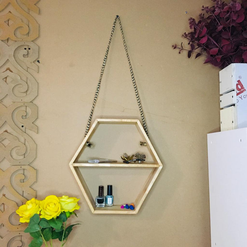 Geometric/Hexagonal Handmade Shelf ( With Complementary Coaster ) By Miza