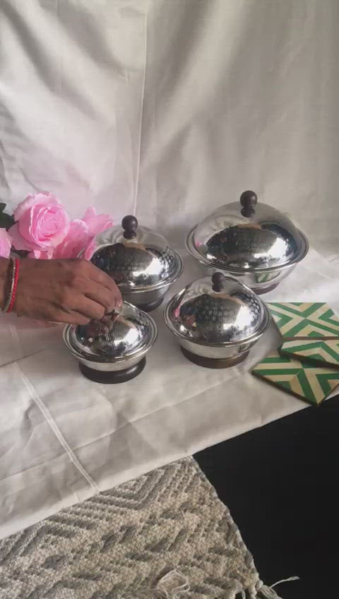 Stainless Steel Set of 4 Fruits & Nuts Bowl / Butter Dish / Serving Dish / Candy Pot With Lid Set Of 4 By INDI