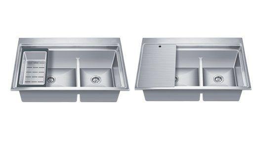 Nirali Exa Stainless Steel Double Bowl Kitchen Sink in 304 Grade Finish without Drainboard + PVC Plumbing Connector - peelOrange.com