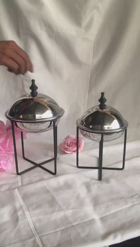 Butter Dish/Fruits & Nut Bowl/Candy Pot With Stand Stainless Steel Lid Set Of Two By INDI
