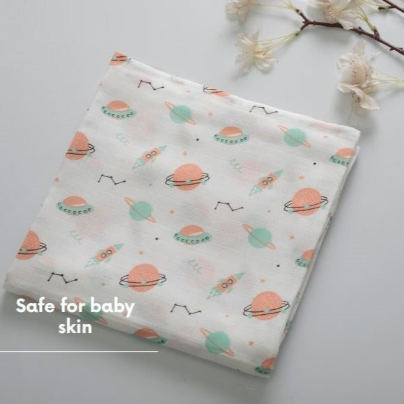 Space Plane Random Printed Muslin Swaddle Blanket For Baby By MM - 1 Pc