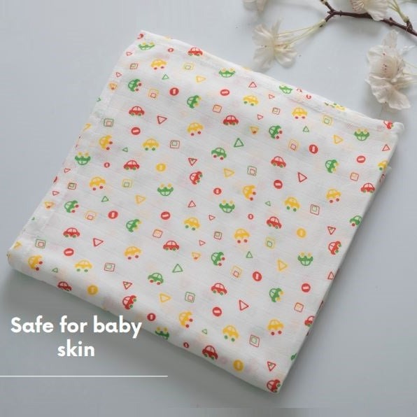 Mini Car Random Printed Muslin Swaddle Blanket For Baby By MM - 1 Pc