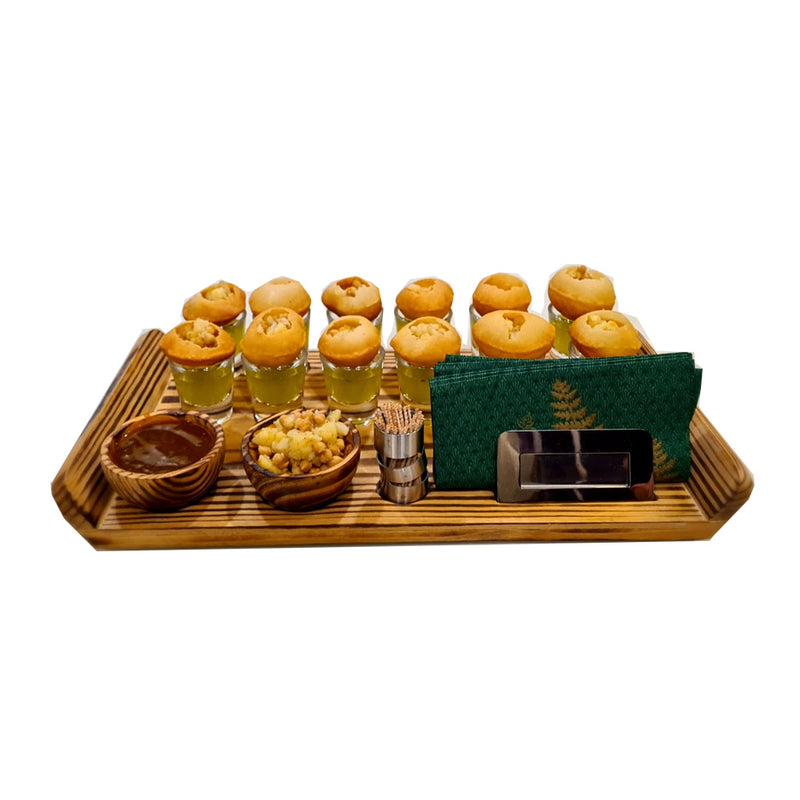 Handcrafted Pine Wood Snacks Set with 12 Shot Glasses MK