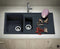 Nirali Granio Quartz One and Half Bowl Kitchen Sink + PVC Plumbing Connector - peelOrange.com