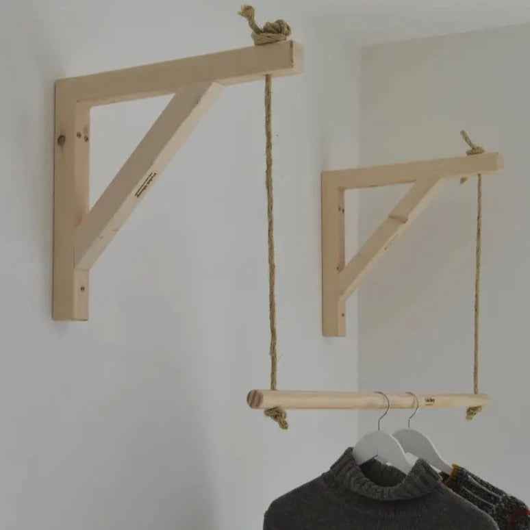 Wooden Bracket Shelf With Hanging Rope/Timber Clothes Rack By Miza