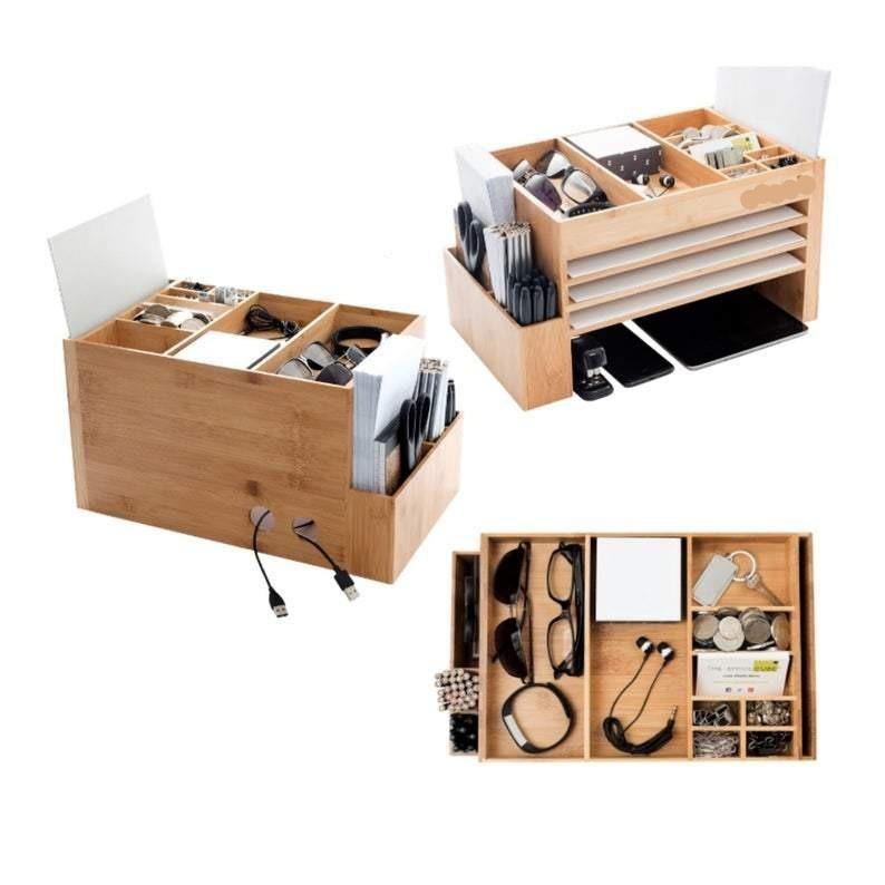 Polished Wood Office Desk Supplies Organiser - peelOrange.com