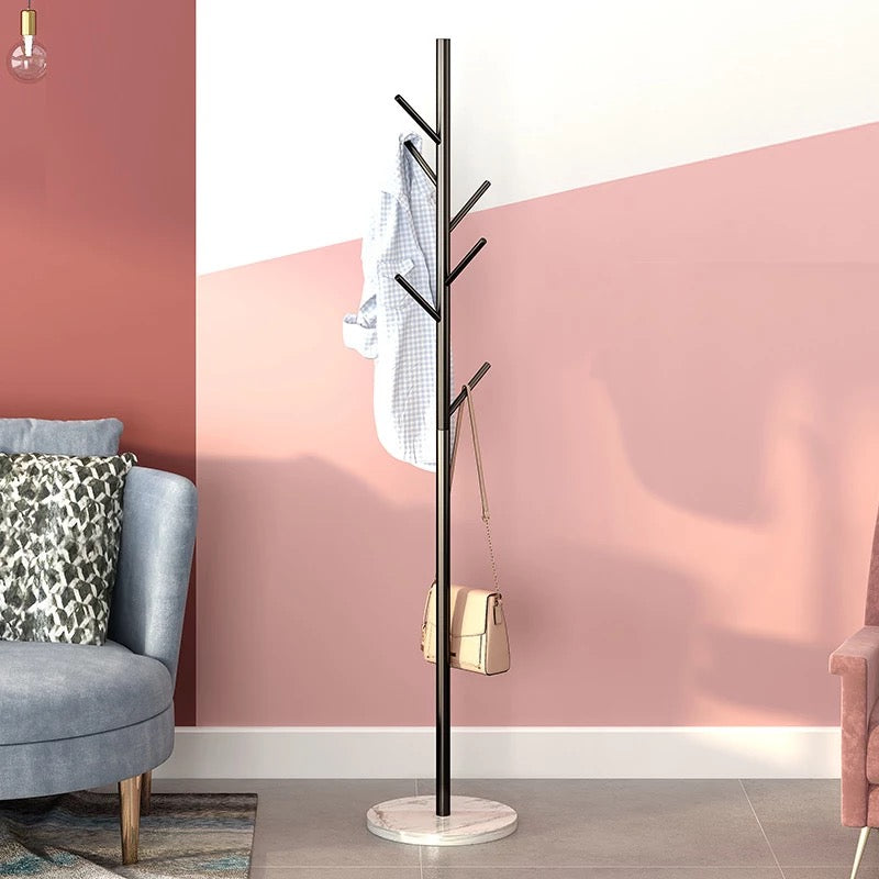 Nordic Style Tree Shaped Coat Stand With Wooden Base With 8 Hangers