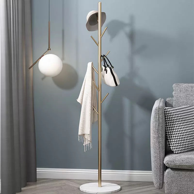 Nordic Style Tree Shaped Coat Stand With Wooden Base With 8 Hangers