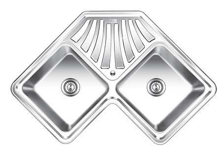 Nirali Wonder Corner Kitchen Sink in Stainless Steel 304 Grade + PVC Plumbing Connector - peelOrange.com